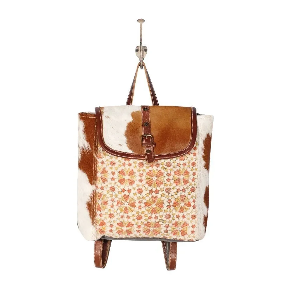 Myra Bag Handmade Cool Backpack Upcycled Canvas & Cowhide Leather